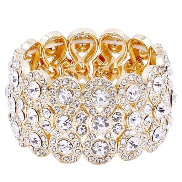 Yellow Gold and Diamond Austrian Crystal Infinity Stretchable Bracelet Bangle - Picture 1 of 6